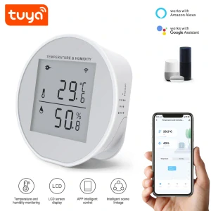 WiFi přenosný sensor teploty a vlhkosti vzduchu s LCD displejem– TUYA, Android/iOS