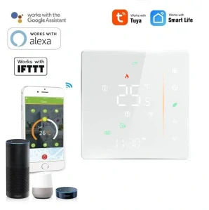 WiFi dotykový pokojový termostat ovládaný aplikací, 16A, bílý- TUYA, Android/iOS